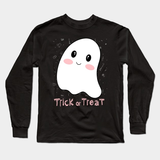 Trick or treat Funny cute Scary ghost Halloween cute scary little ghost Long Sleeve T-Shirt by BoogieCreates